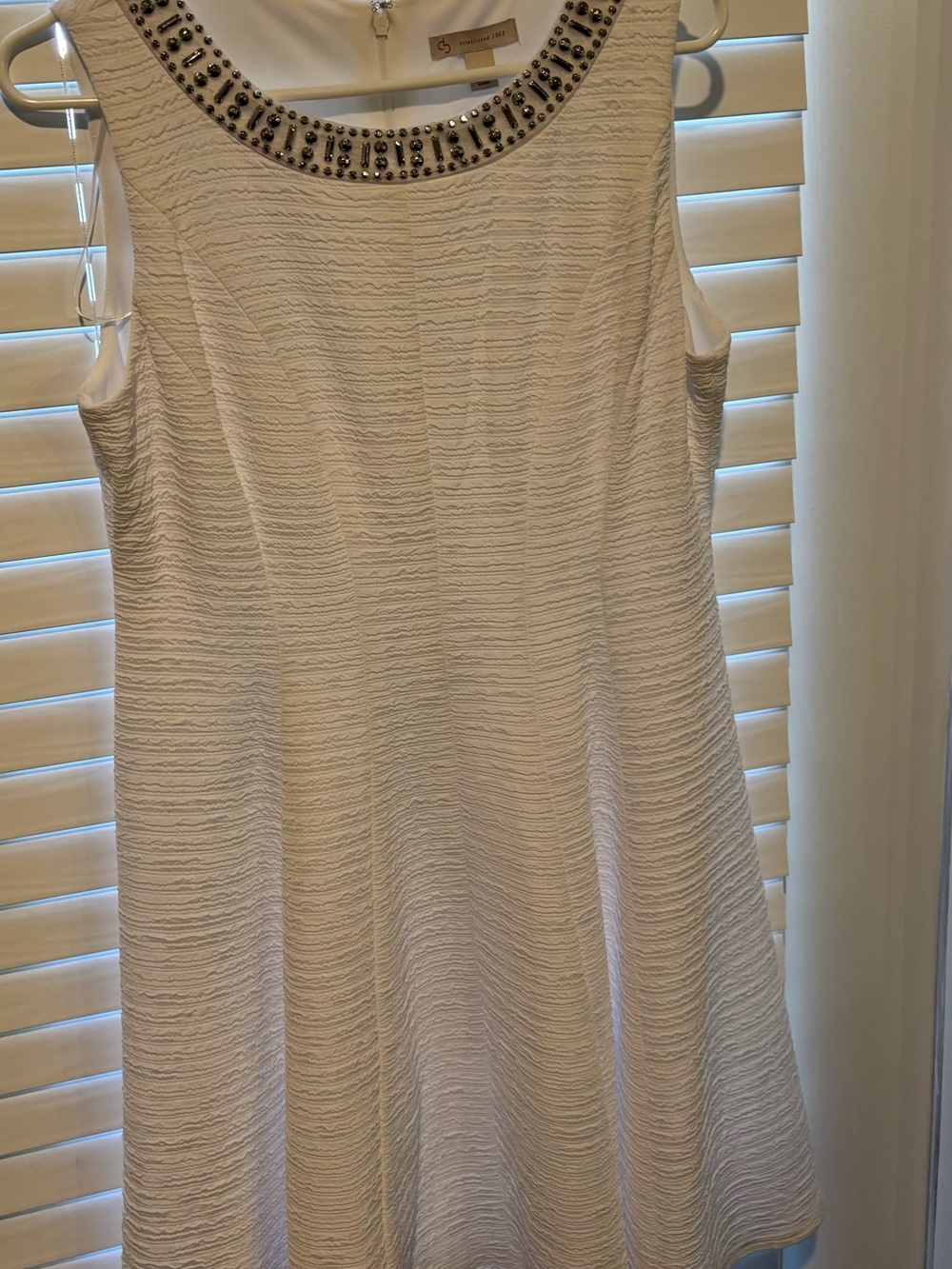 Sleeveless Embellished Neckline White Dress